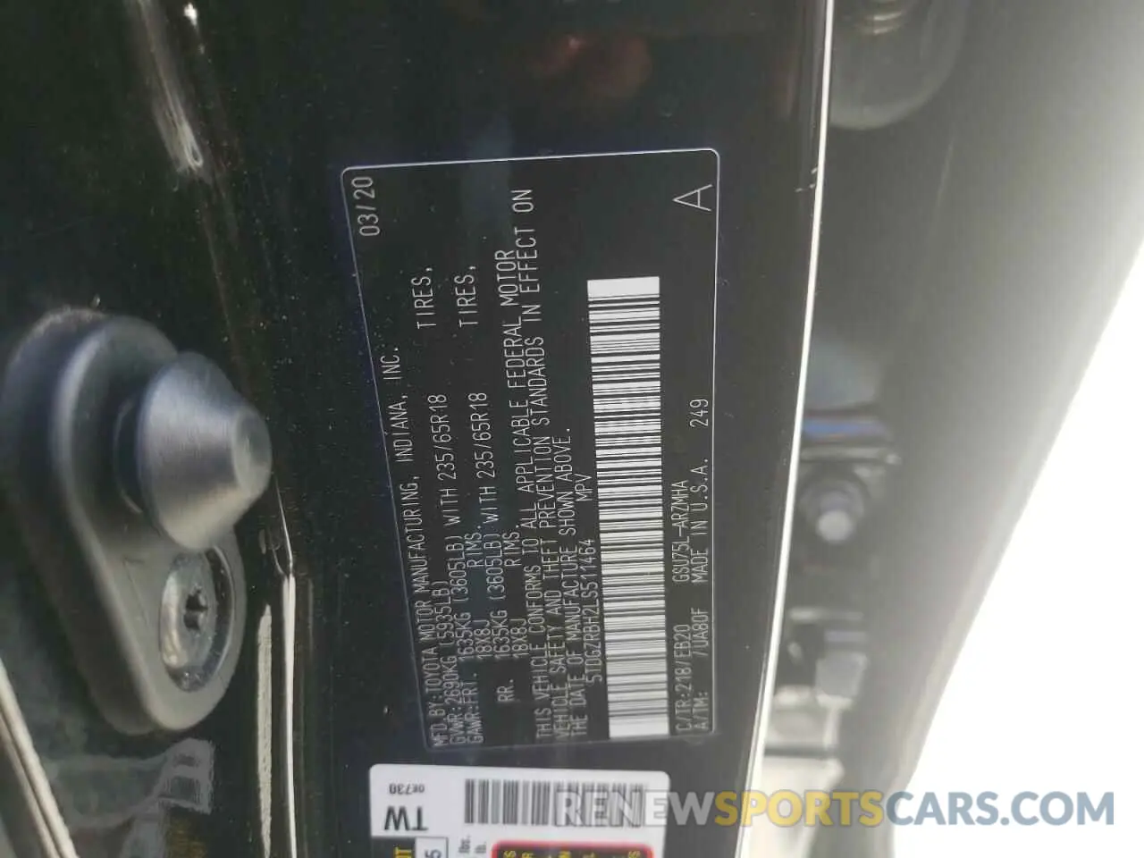 10 fotografías del automóvil dañado 5TDGZRBH2LS511464 TOYOTA HIGHLANDER 2020