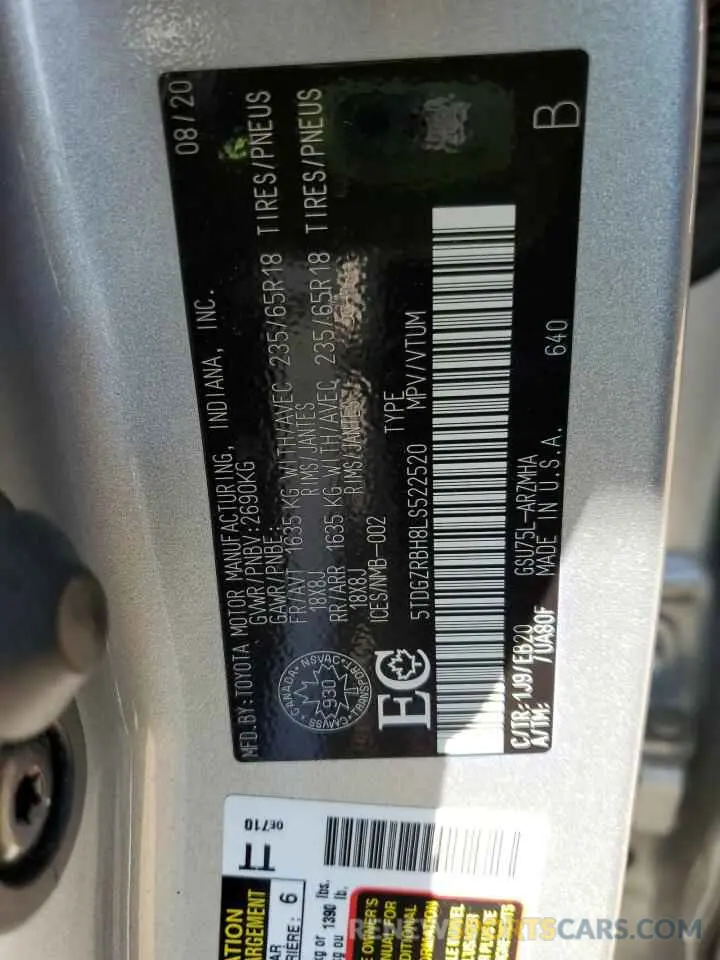 14 fotografías del automóvil dañado 5TDGZRBH8LS522520 TOYOTA HIGHLANDER 2020