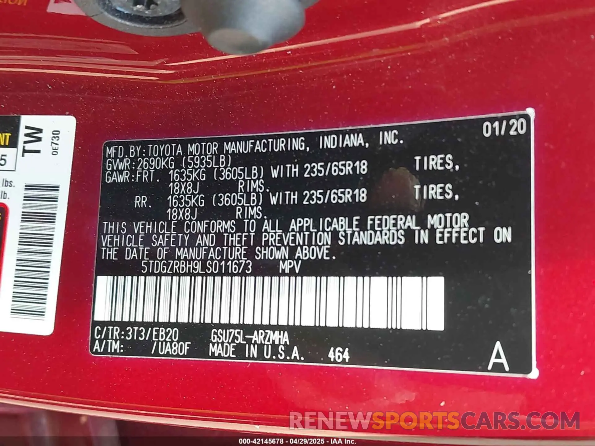 9 fotografías del automóvil dañado 5TDGZRBH9LS011673 TOYOTA HIGHLANDER 2020