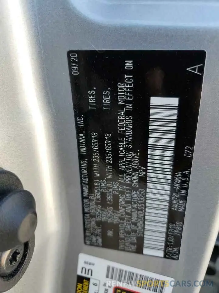 13 fotografías del automóvil dañado 5TDHBRCH0LS513253 TOYOTA HIGHLANDER 2020