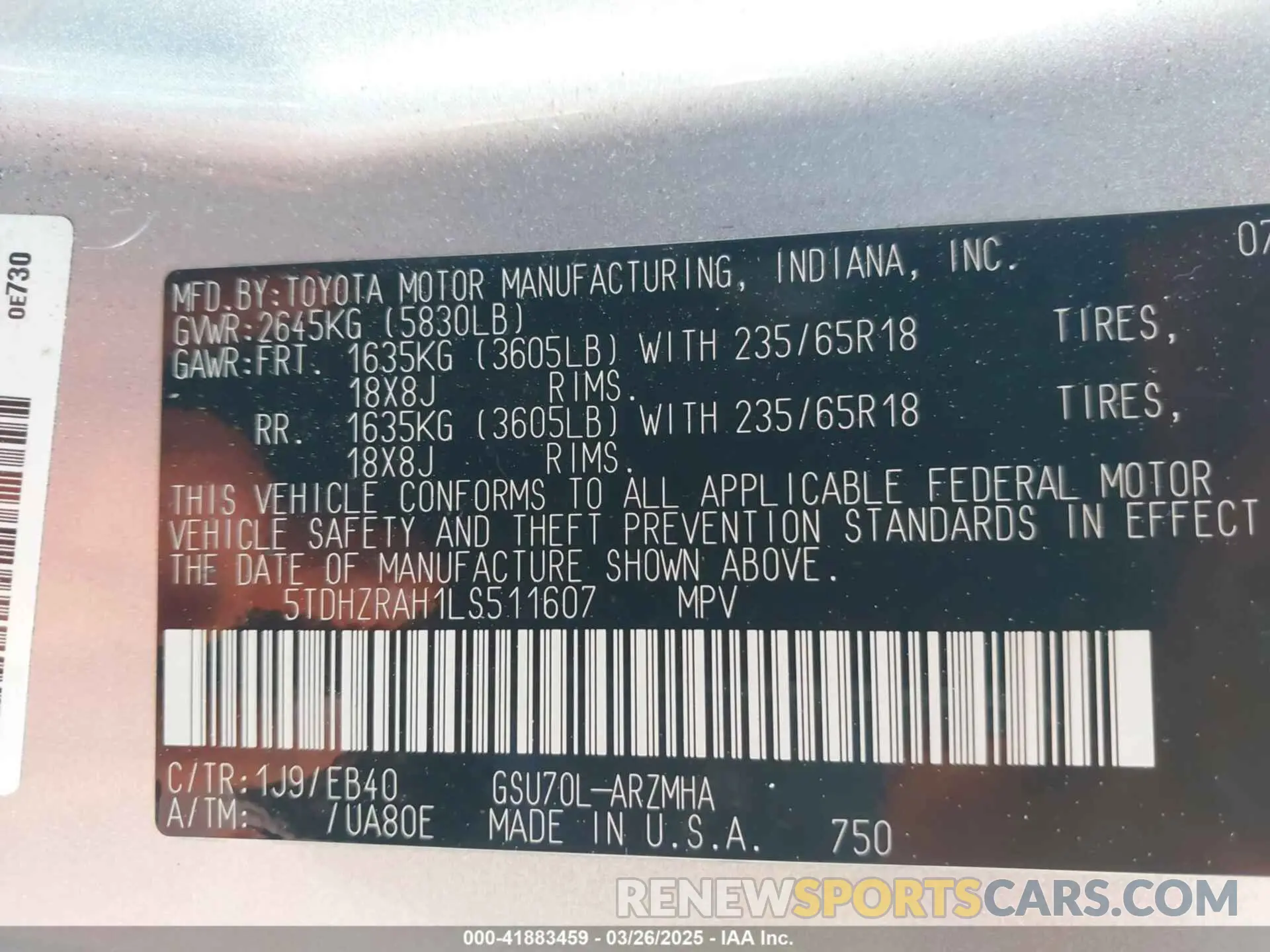 9 fotografías del automóvil dañado 5TDHZRAH1LS511607 TOYOTA HIGHLANDER 2020