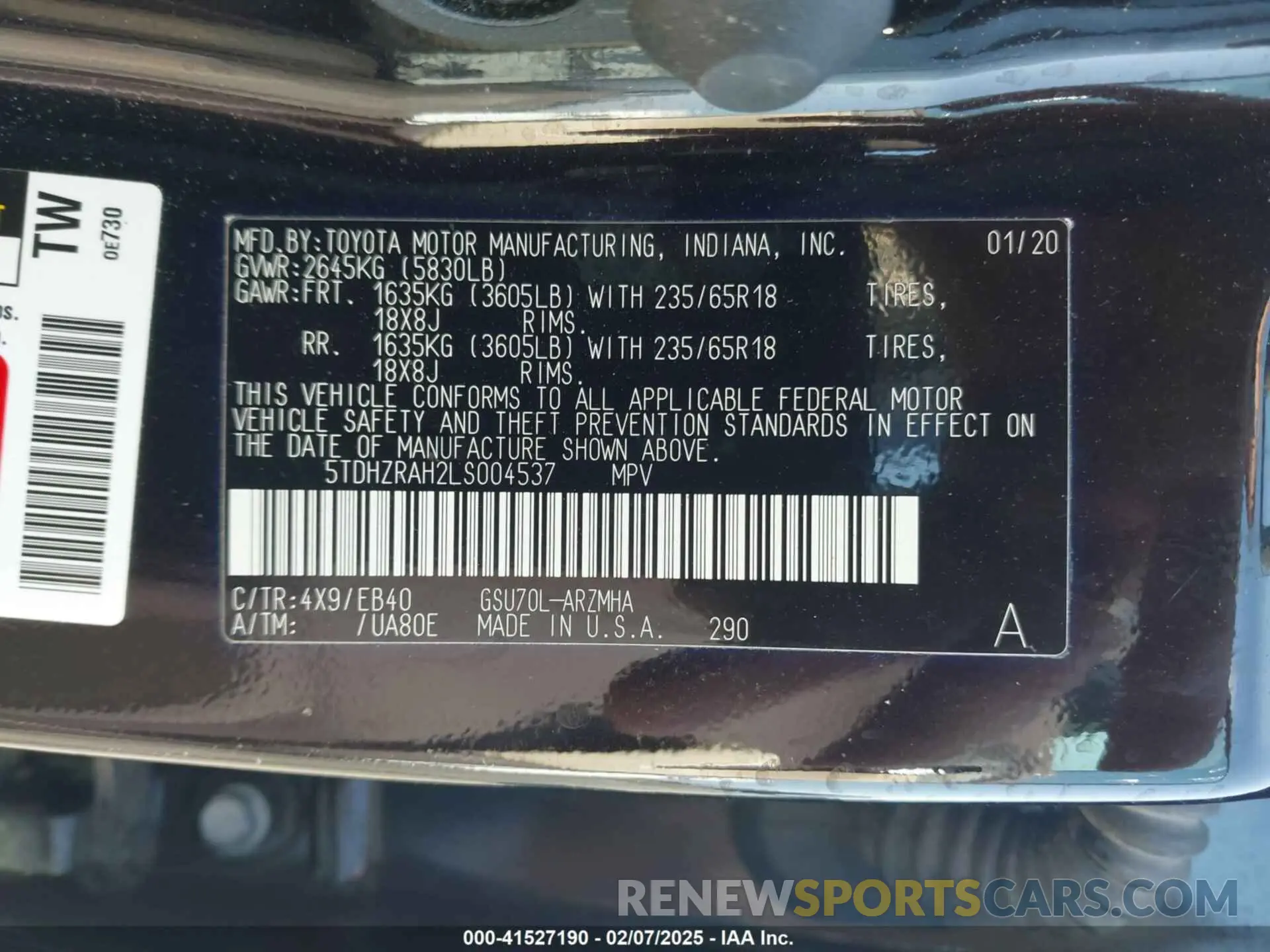 9 fotografías del automóvil dañado 5TDHZRAH2LS004537 TOYOTA HIGHLANDER 2020