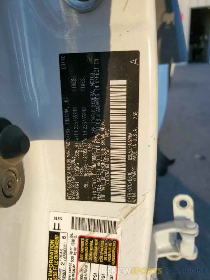 13 fotografías del automóvil dañado 5TDHZRAH6LS012561 TOYOTA HIGHLANDER 2020