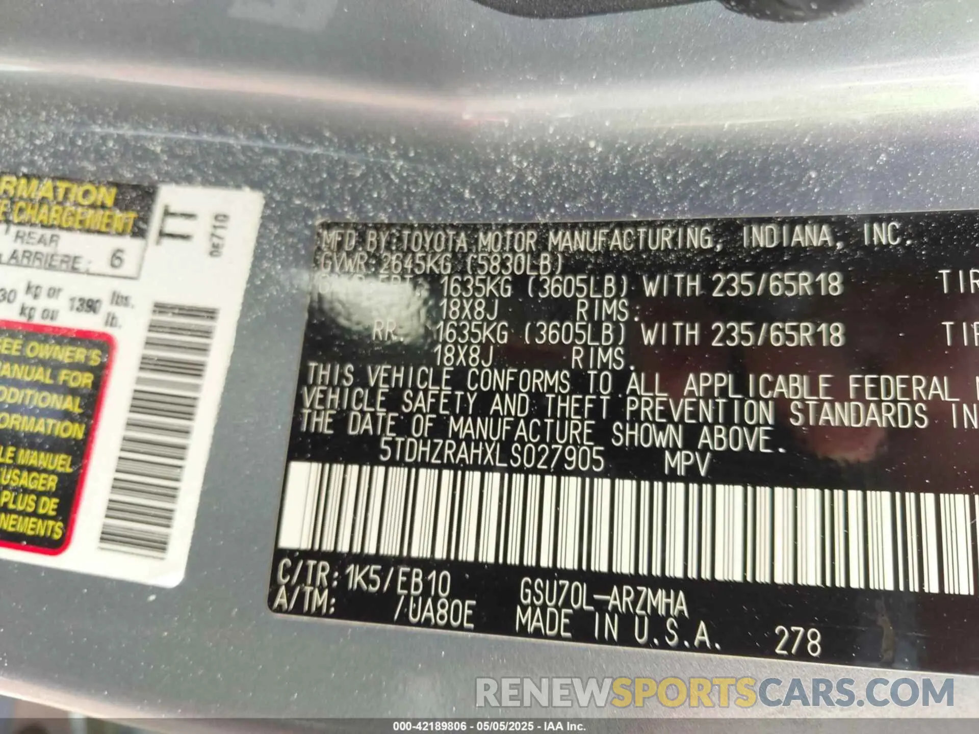 9 fotografías del automóvil dañado 5TDHZRAHXLS027905 TOYOTA HIGHLANDER 2020
