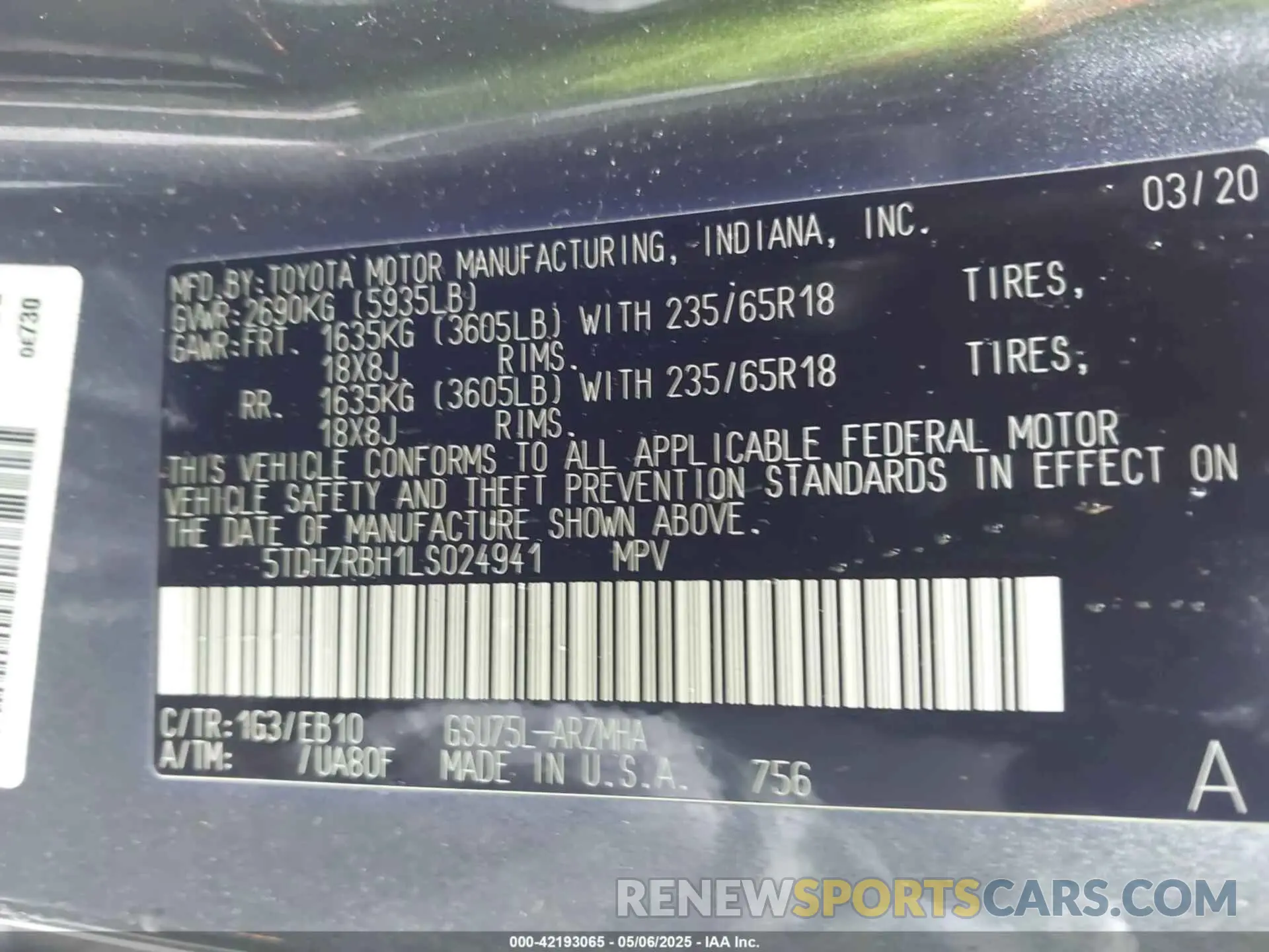 9 fotografías del automóvil dañado 5TDHZRBH1LS024941 TOYOTA HIGHLANDER 2020