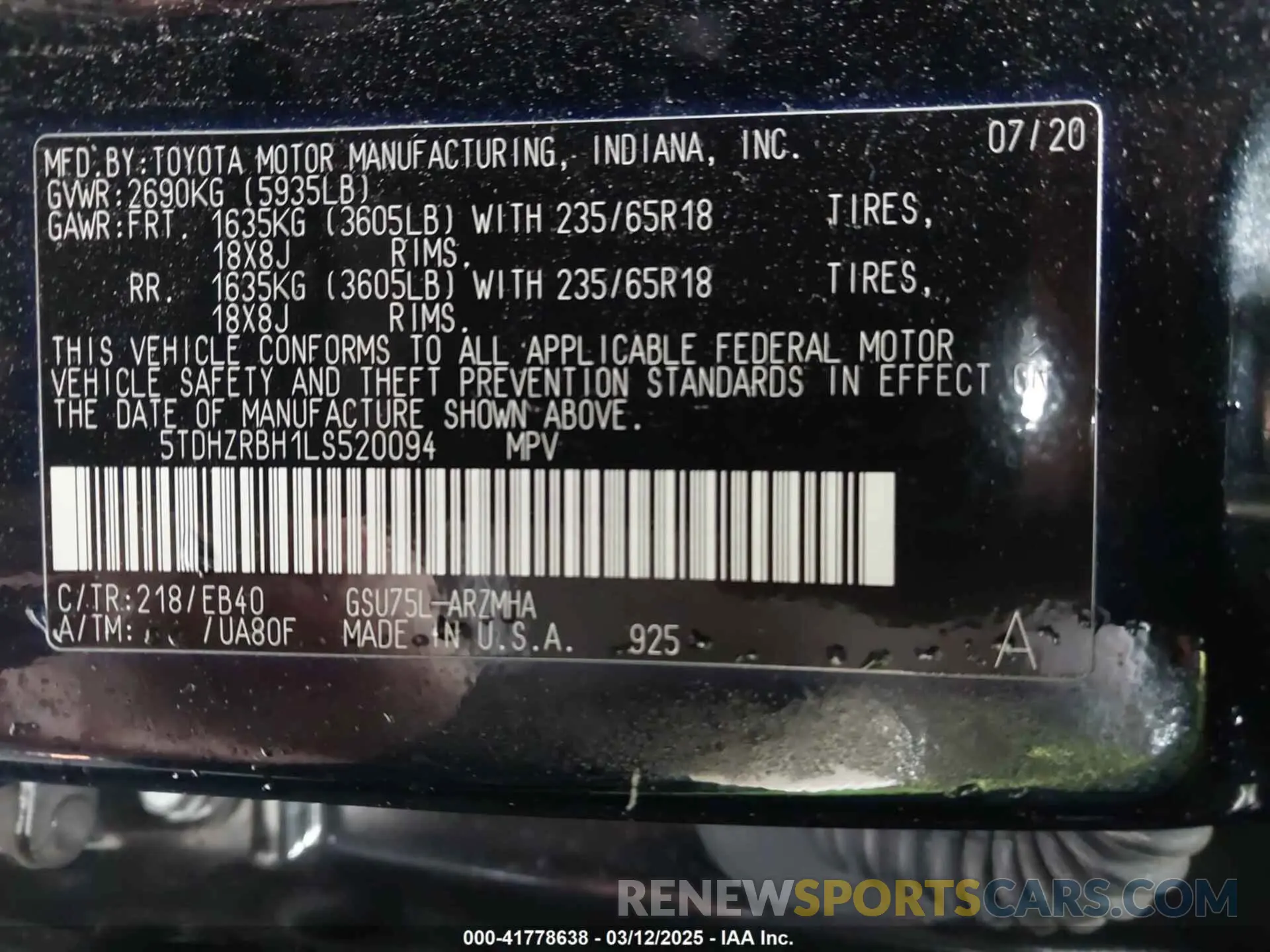 9 fotografías del automóvil dañado 5TDHZRBH1LS520094 TOYOTA HIGHLANDER 2020