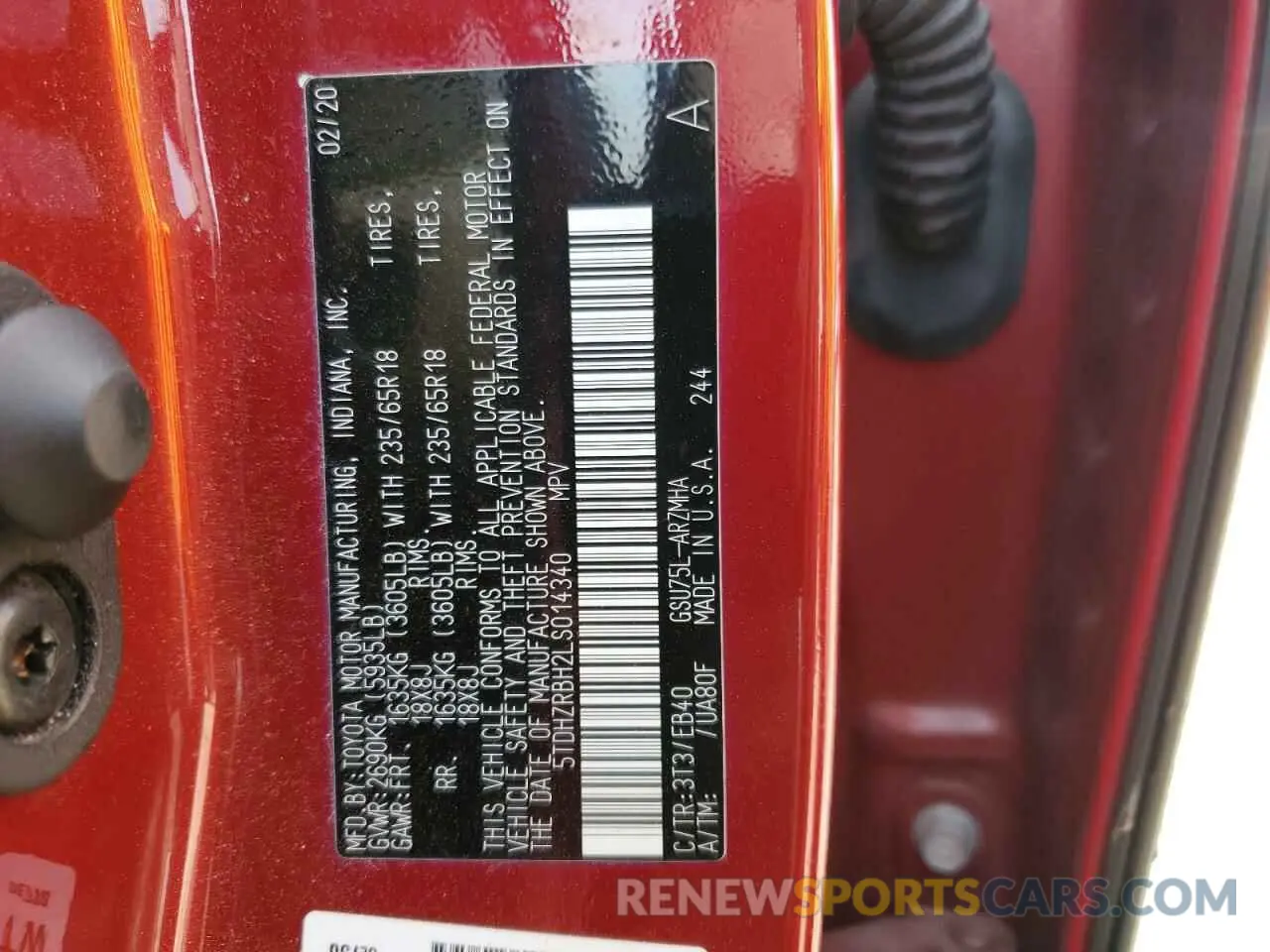 15 fotografías del automóvil dañado 5TDHZRBH2LS014340 TOYOTA HIGHLANDER 2020