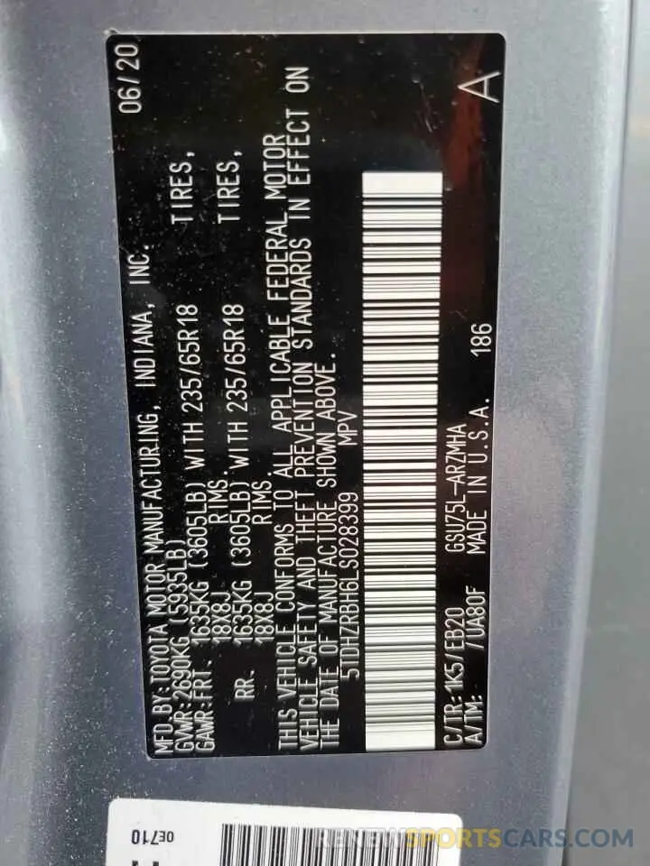 16 fotografías del automóvil dañado 5TDHZRBH6LS028399 TOYOTA HIGHLANDER 2020