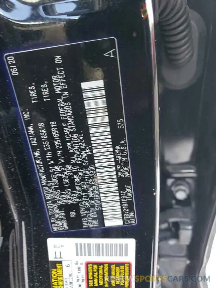 14 fotografías del automóvil dañado 5TDHZRBH9LS513930 TOYOTA HIGHLANDER 2020