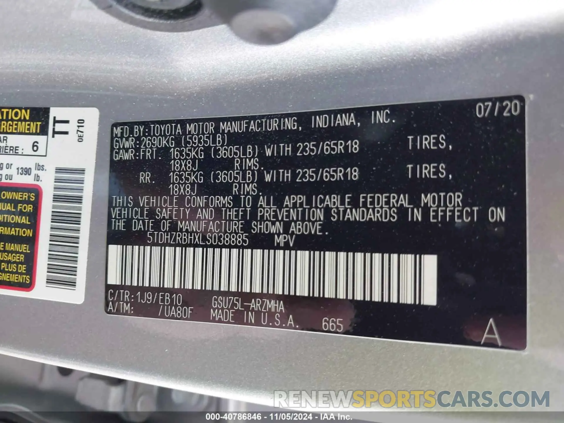 9 fotografías del automóvil dañado 5TDHZRBHXLS038885 TOYOTA HIGHLANDER 2020