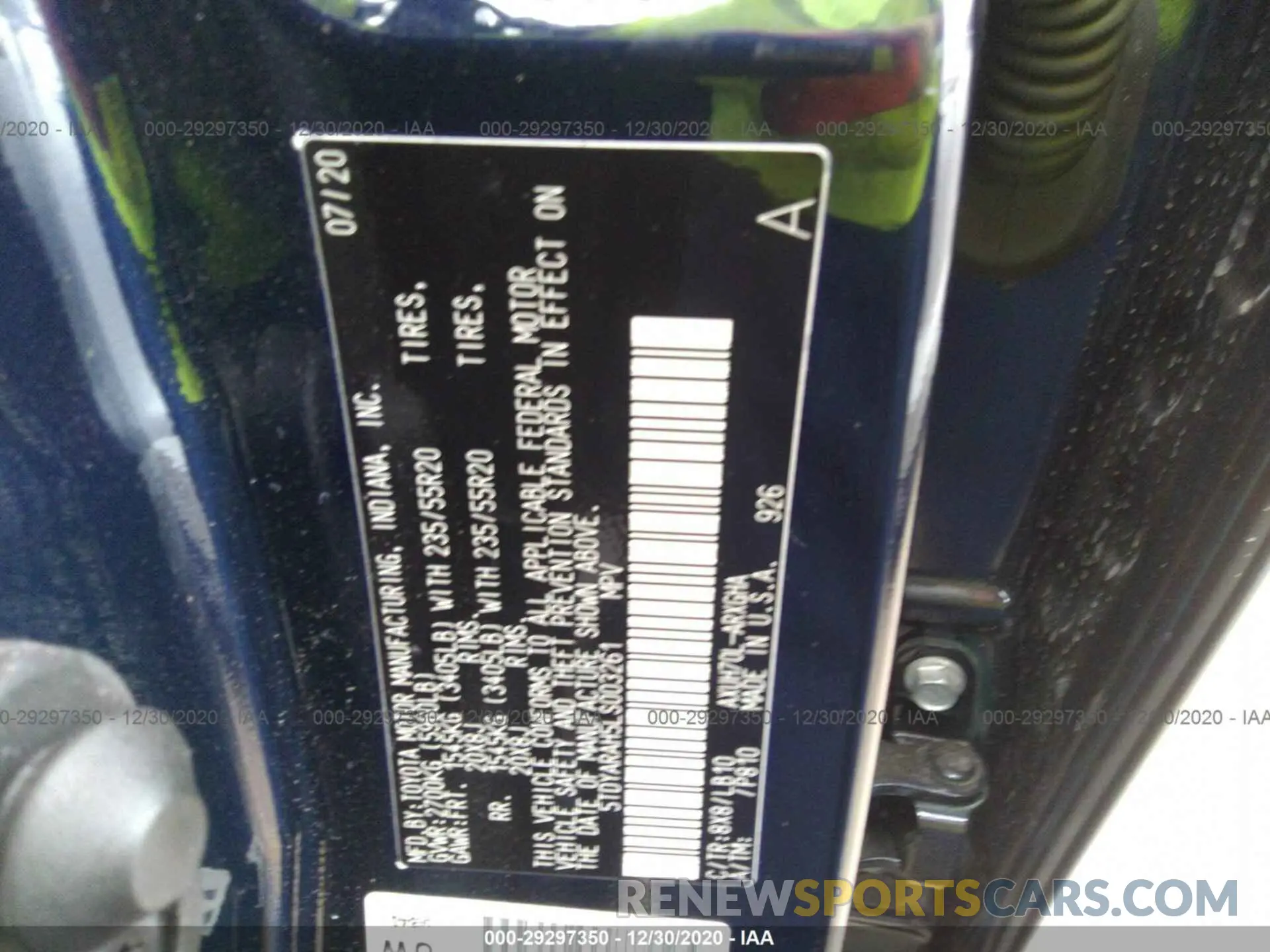9 fotografías del automóvil dañado 5TDYARAH5LS003261 TOYOTA HIGHLANDER 2020