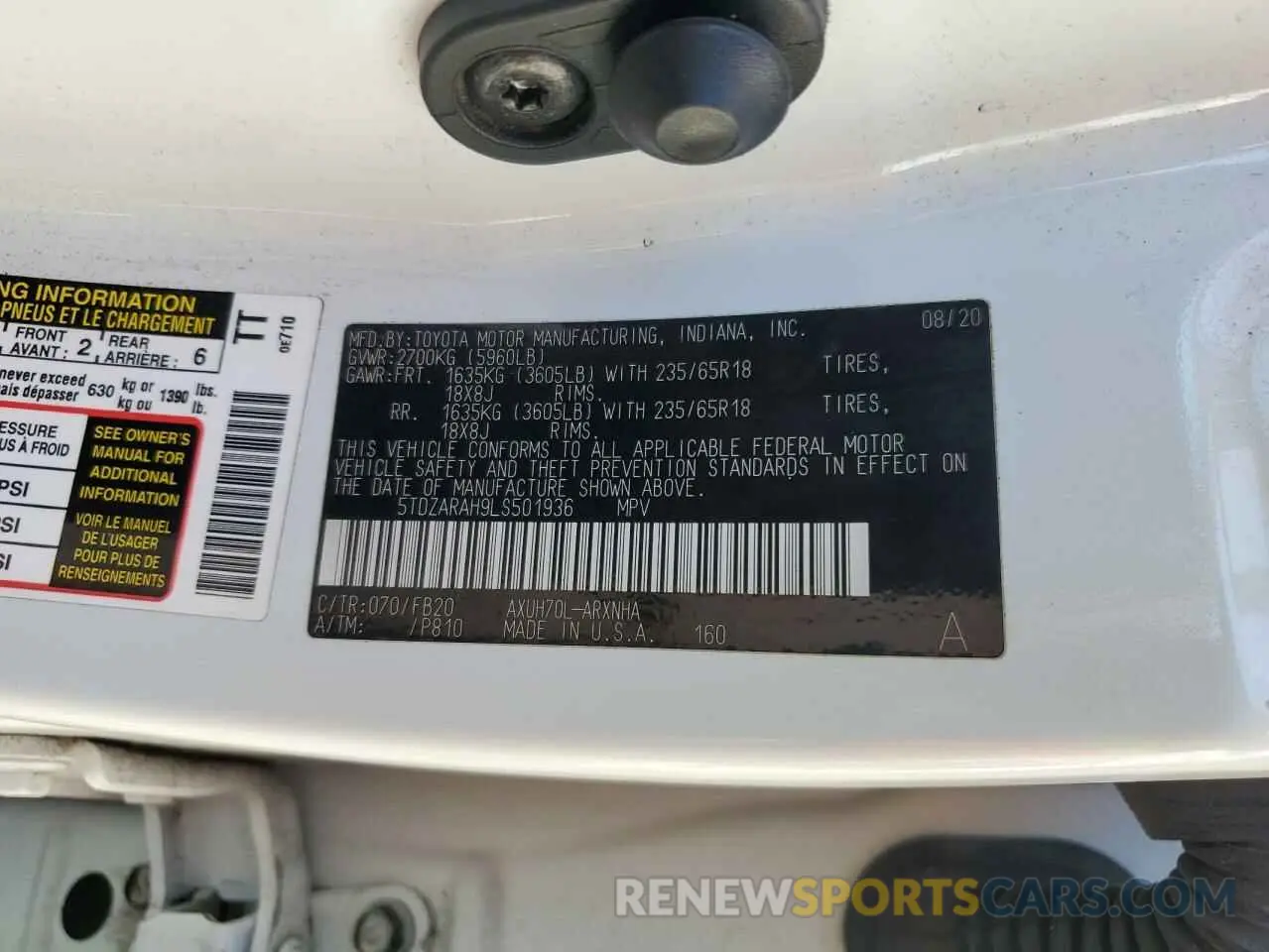 14 fotografías del automóvil dañado 5TDZARAH9LS501936 TOYOTA HIGHLANDER 2020