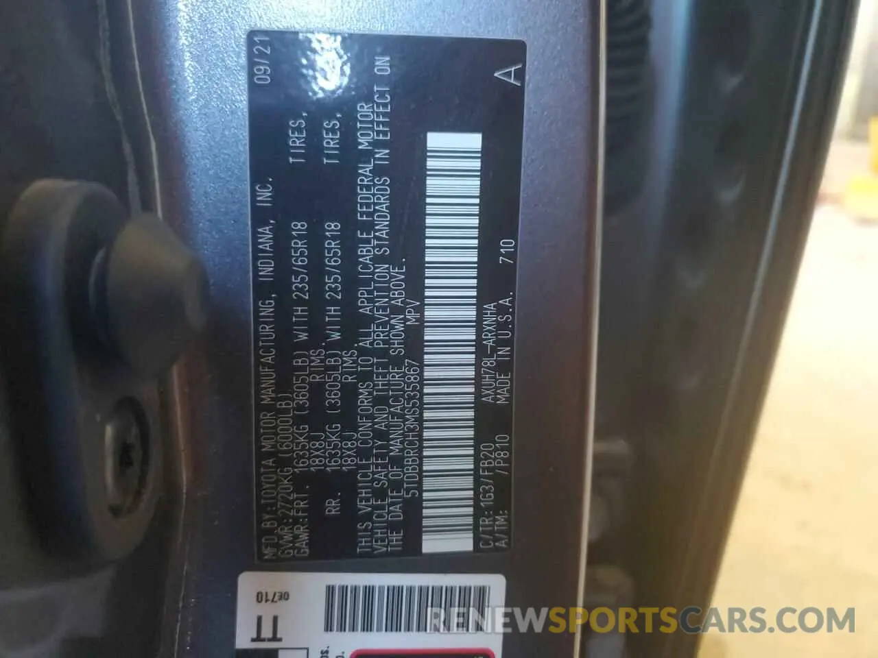 13 fotografías del automóvil dañado 5TDBBRCH3MS535867 TOYOTA HIGHLANDER 2021
