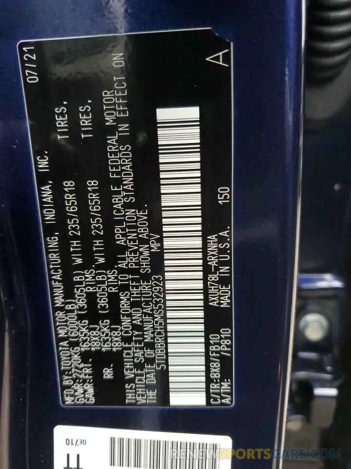 13 fotografías del automóvil dañado 5TDBBRCH5MS532923 TOYOTA HIGHLANDER 2021