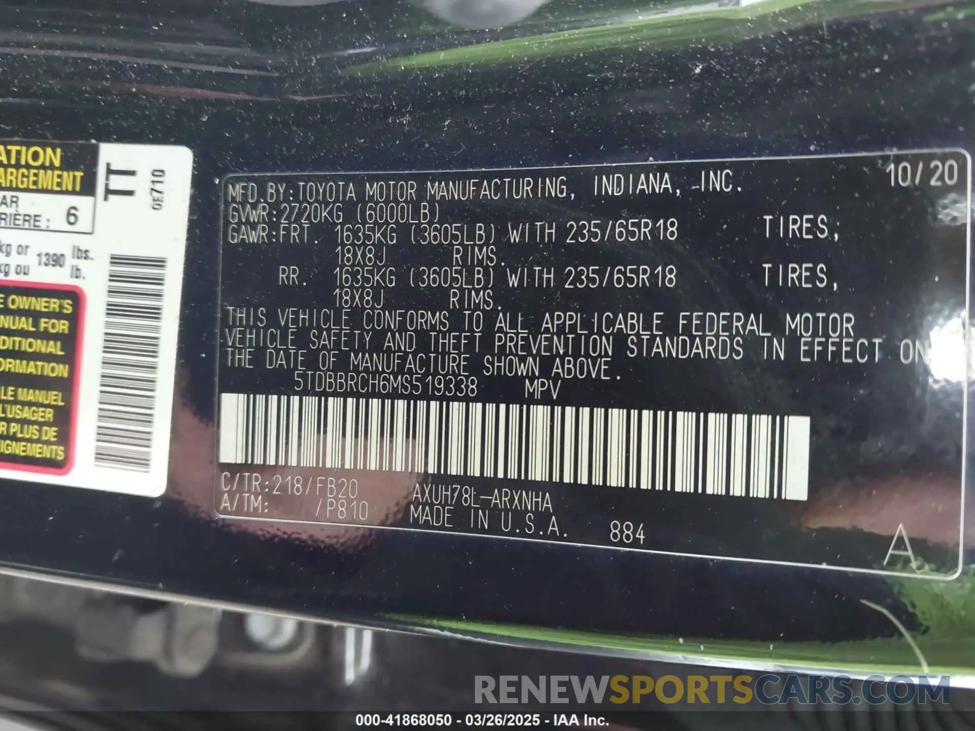 9 fotografías del automóvil dañado 5TDBBRCH6MS519338 TOYOTA HIGHLANDER 2021