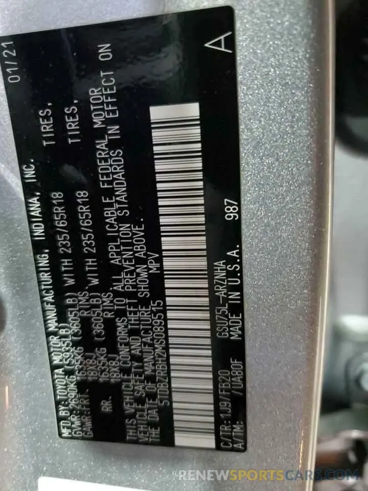 13 fotografías del automóvil dañado 5TDBZRBH2MS089515 TOYOTA HIGHLANDER 2021