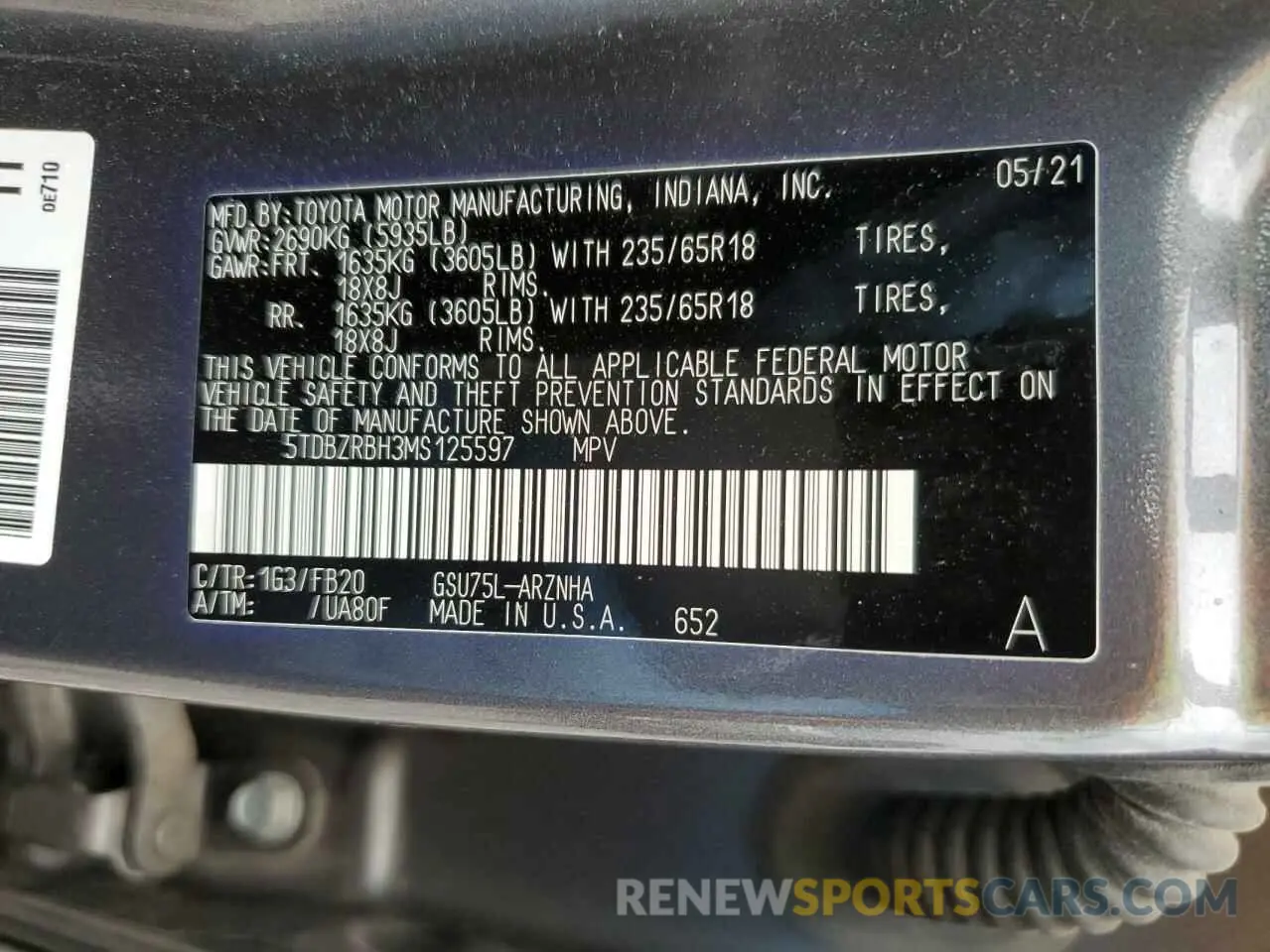 13 fotografías del automóvil dañado 5TDBZRBH3MS125597 TOYOTA HIGHLANDER 2021