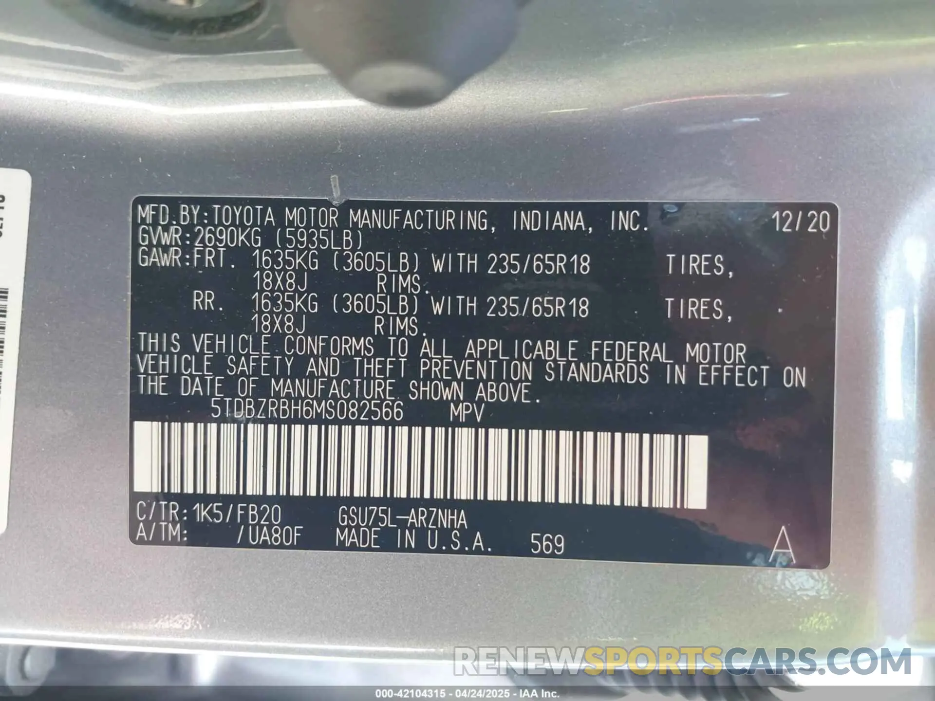 9 fotografías del automóvil dañado 5TDBZRBH6MS082566 TOYOTA HIGHLANDER 2021