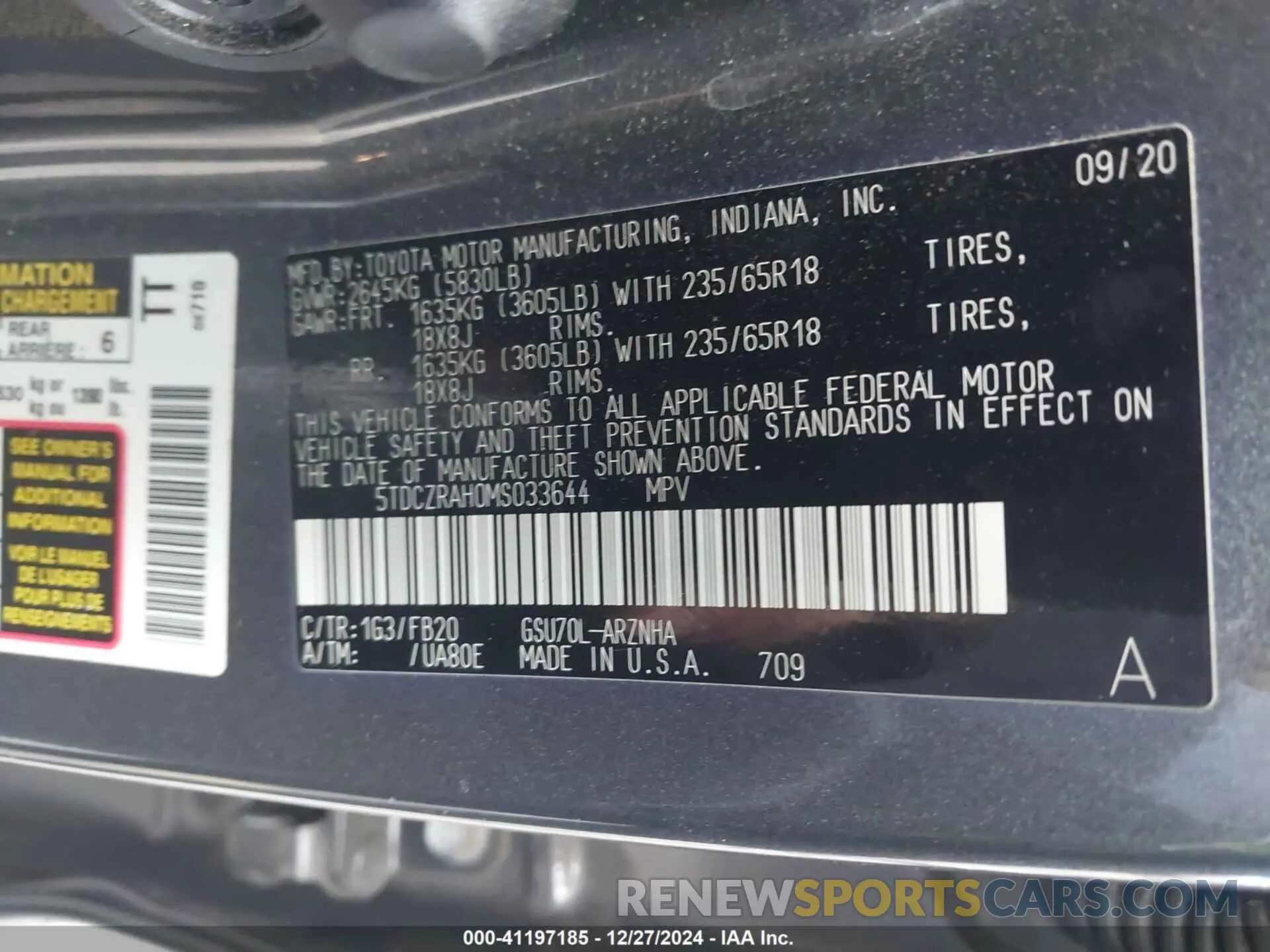 9 fotografías del automóvil dañado 5TDCZRAH0MS033644 TOYOTA HIGHLANDER 2021