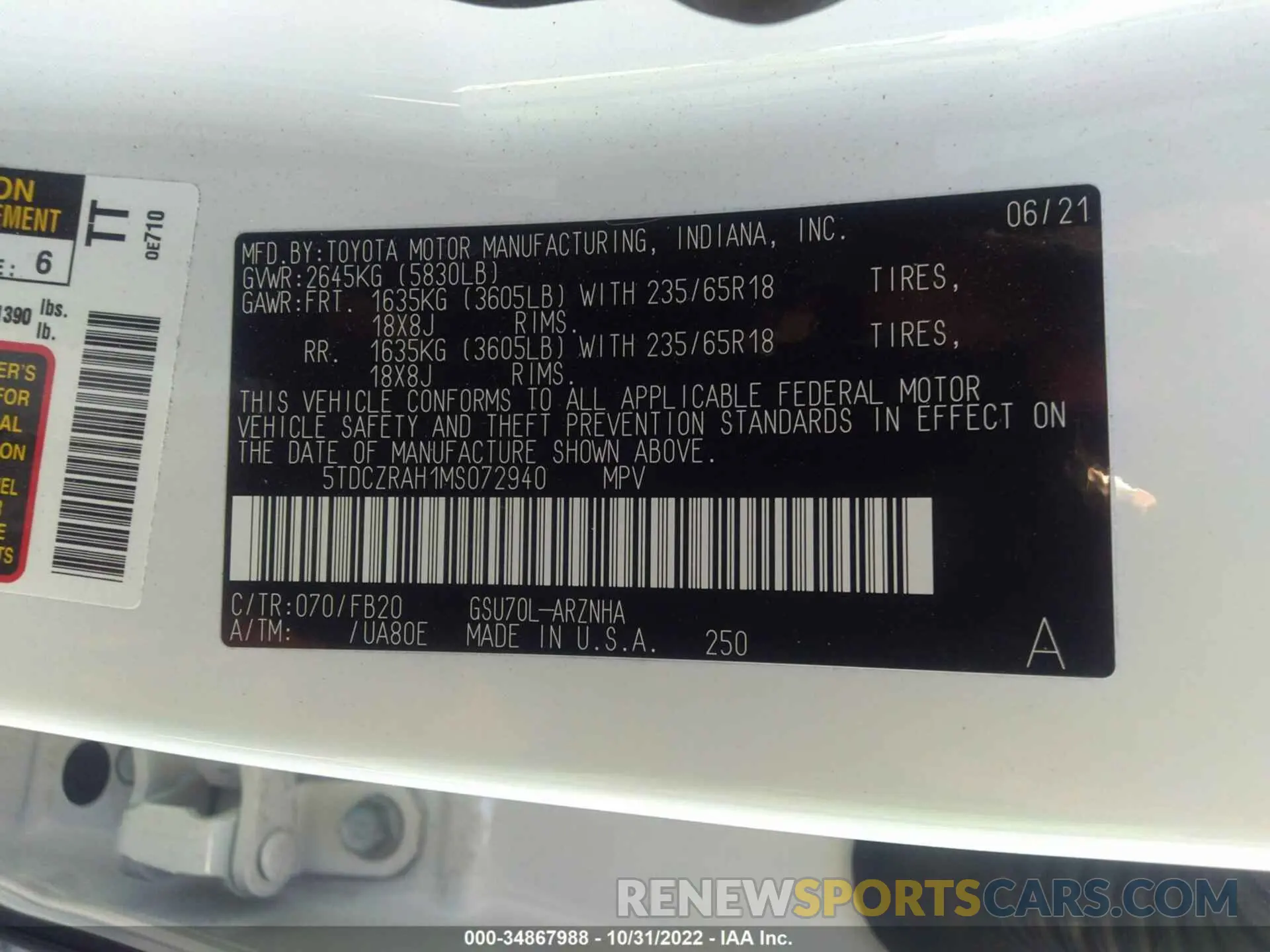 9 fotografías del automóvil dañado 5TDCZRAH1MS072940 TOYOTA HIGHLANDER 2021