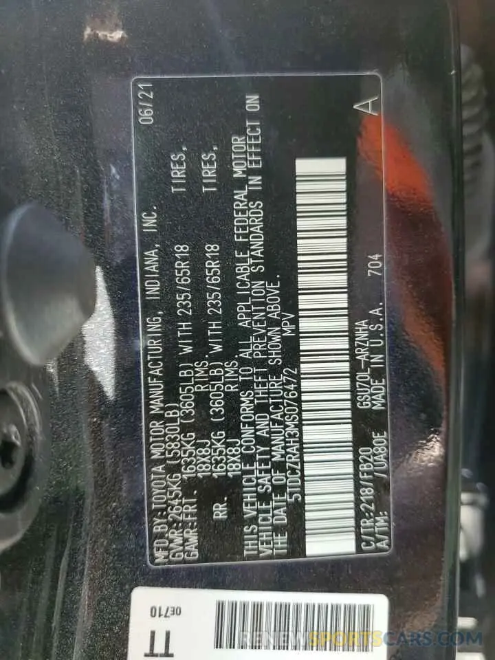 15 fotografías del automóvil dañado 5TDCZRAH3MS076472 TOYOTA HIGHLANDER 2021
