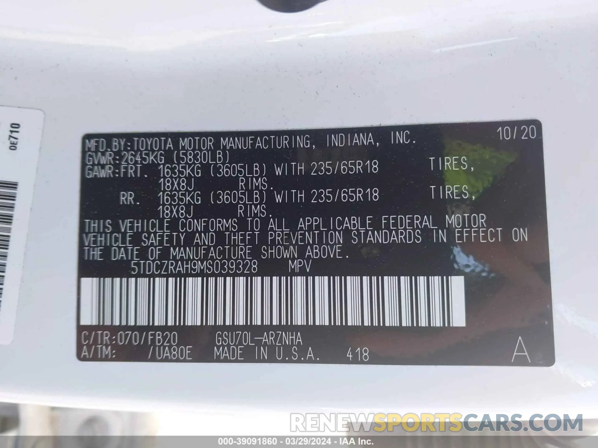 9 fotografías del automóvil dañado 5TDCZRAH9MS039328 TOYOTA HIGHLANDER 2021