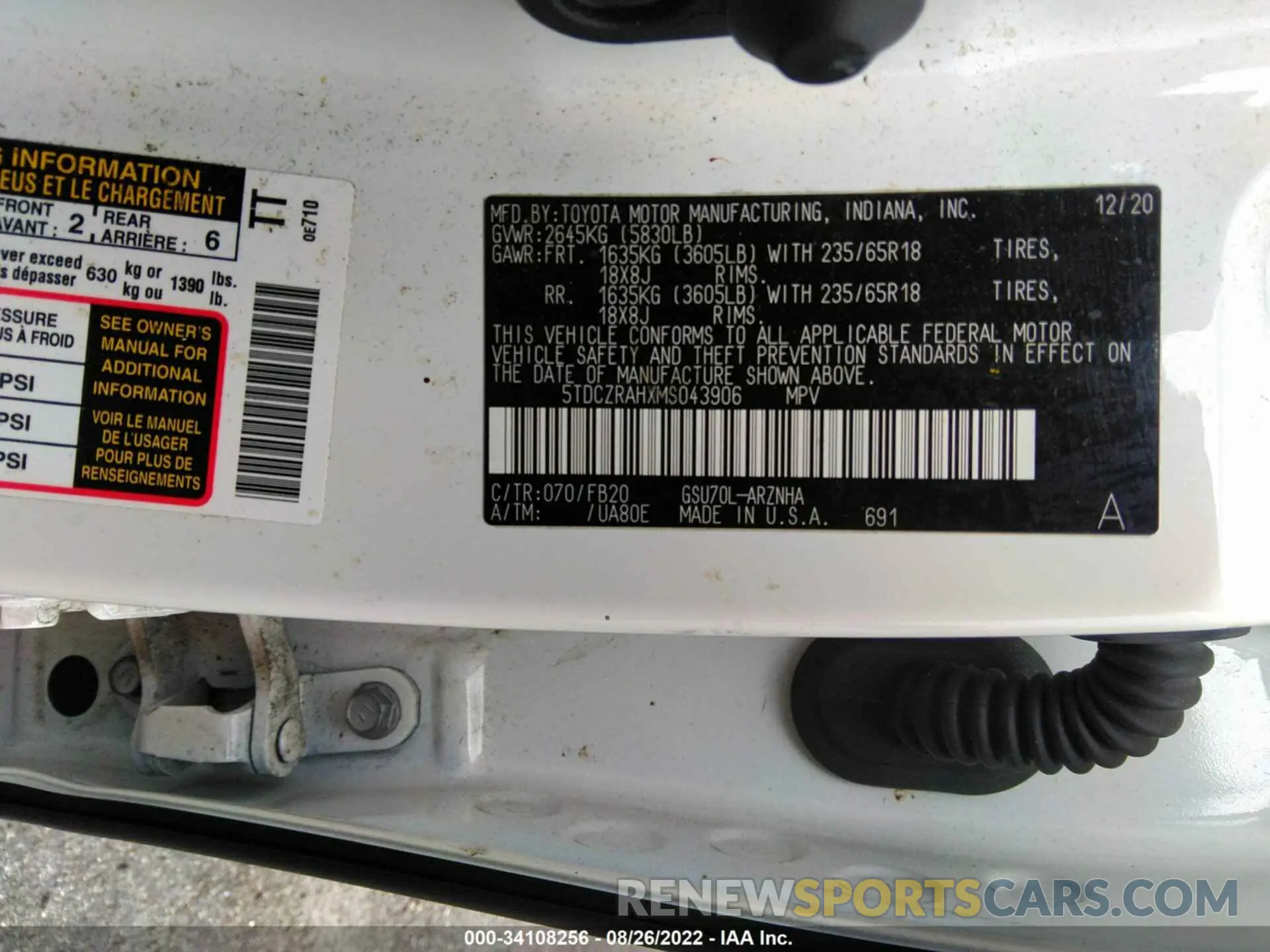 9 fotografías del automóvil dañado 5TDCZRAHXMS043906 TOYOTA HIGHLANDER 2021