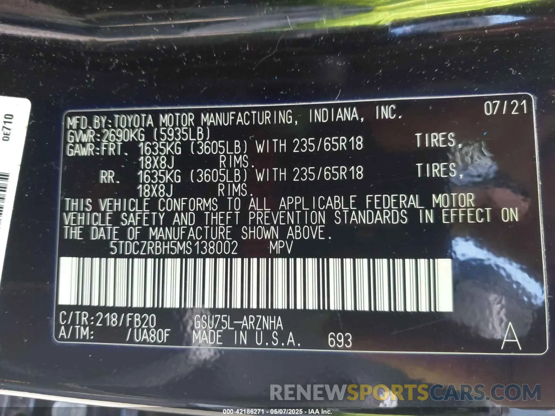 9 fotografías del automóvil dañado 5TDCZRBH5MS138002 TOYOTA HIGHLANDER 2021