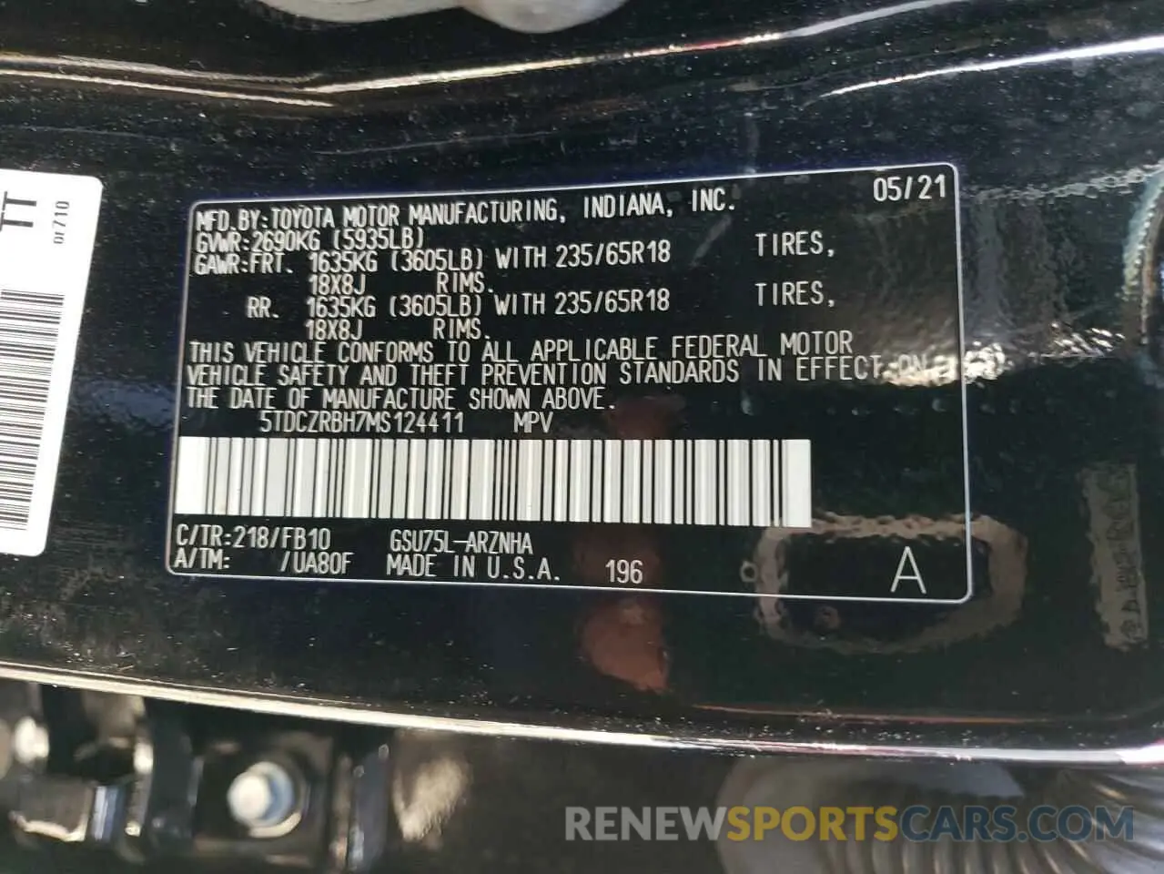 14 fotografías del automóvil dañado 5TDCZRBH7MS124411 TOYOTA HIGHLANDER 2021