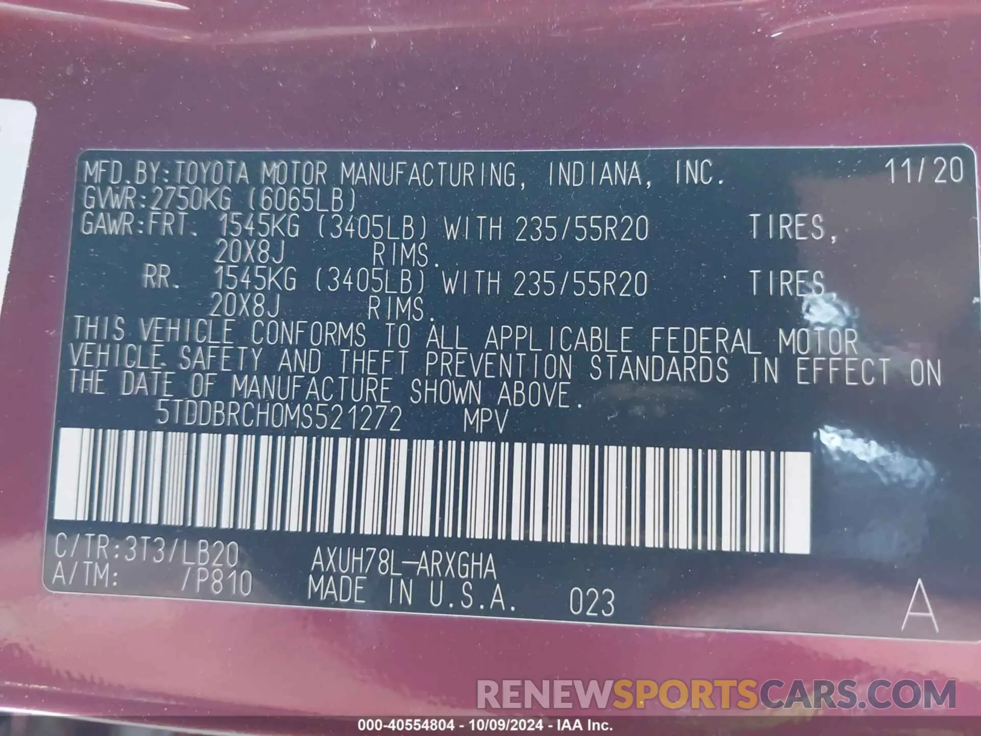 9 fotografías del automóvil dañado 5TDDBRCH0MS521272 TOYOTA HIGHLANDER 2021