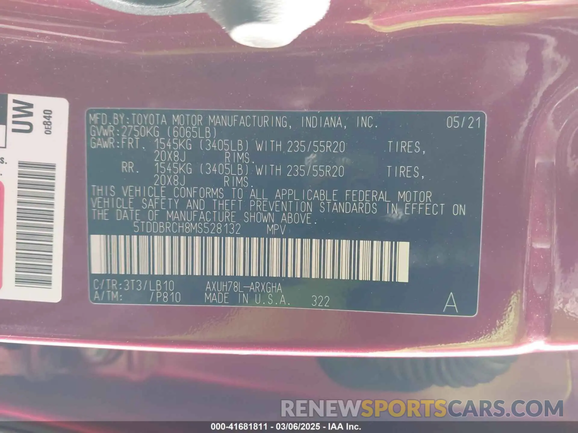 9 fotografías del automóvil dañado 5TDDBRCH8MS528132 TOYOTA HIGHLANDER 2021
