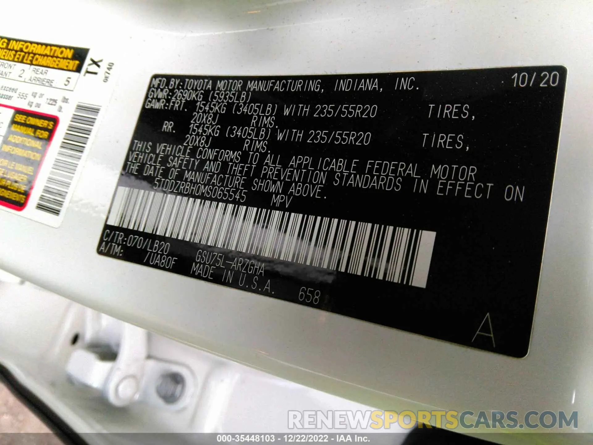 9 fotografías del automóvil dañado 5TDDZRBH0MS065545 TOYOTA HIGHLANDER 2021