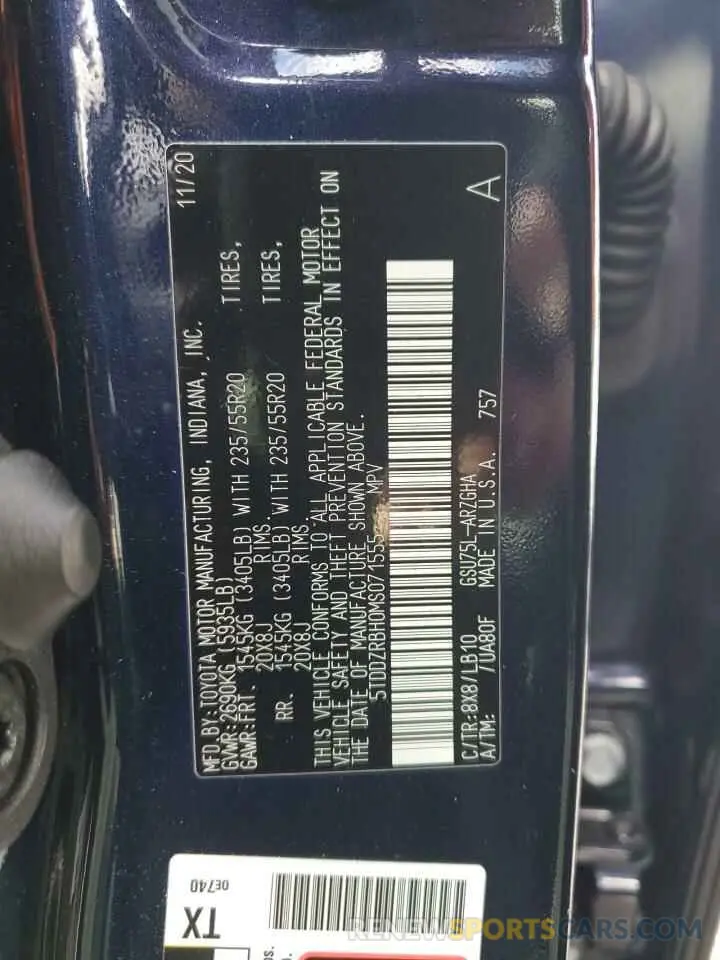 13 fotografías del automóvil dañado 5TDDZRBH0MS071555 TOYOTA HIGHLANDER 2021