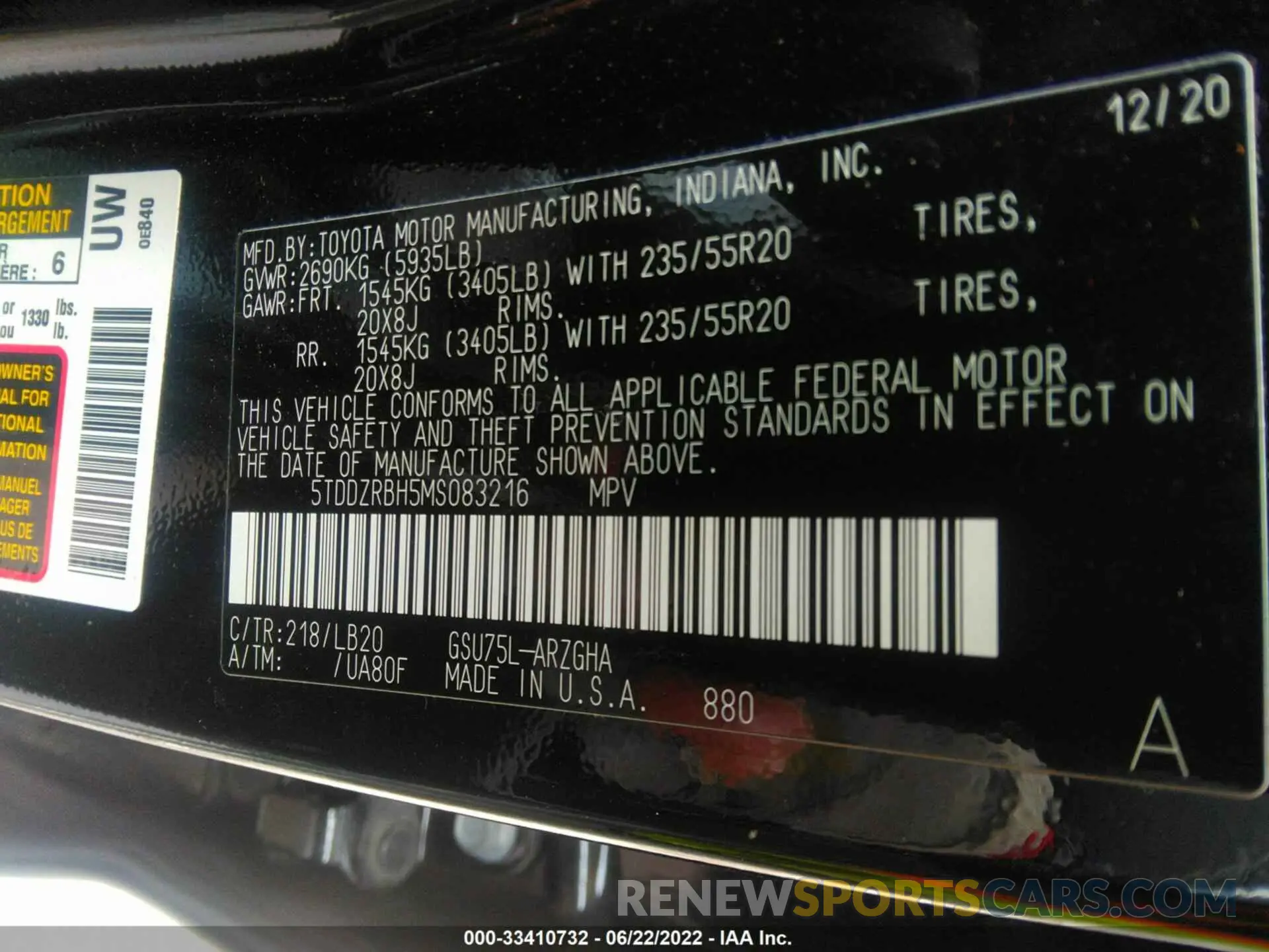 9 fotografías del automóvil dañado 5TDDZRBH5MS083216 TOYOTA HIGHLANDER 2021