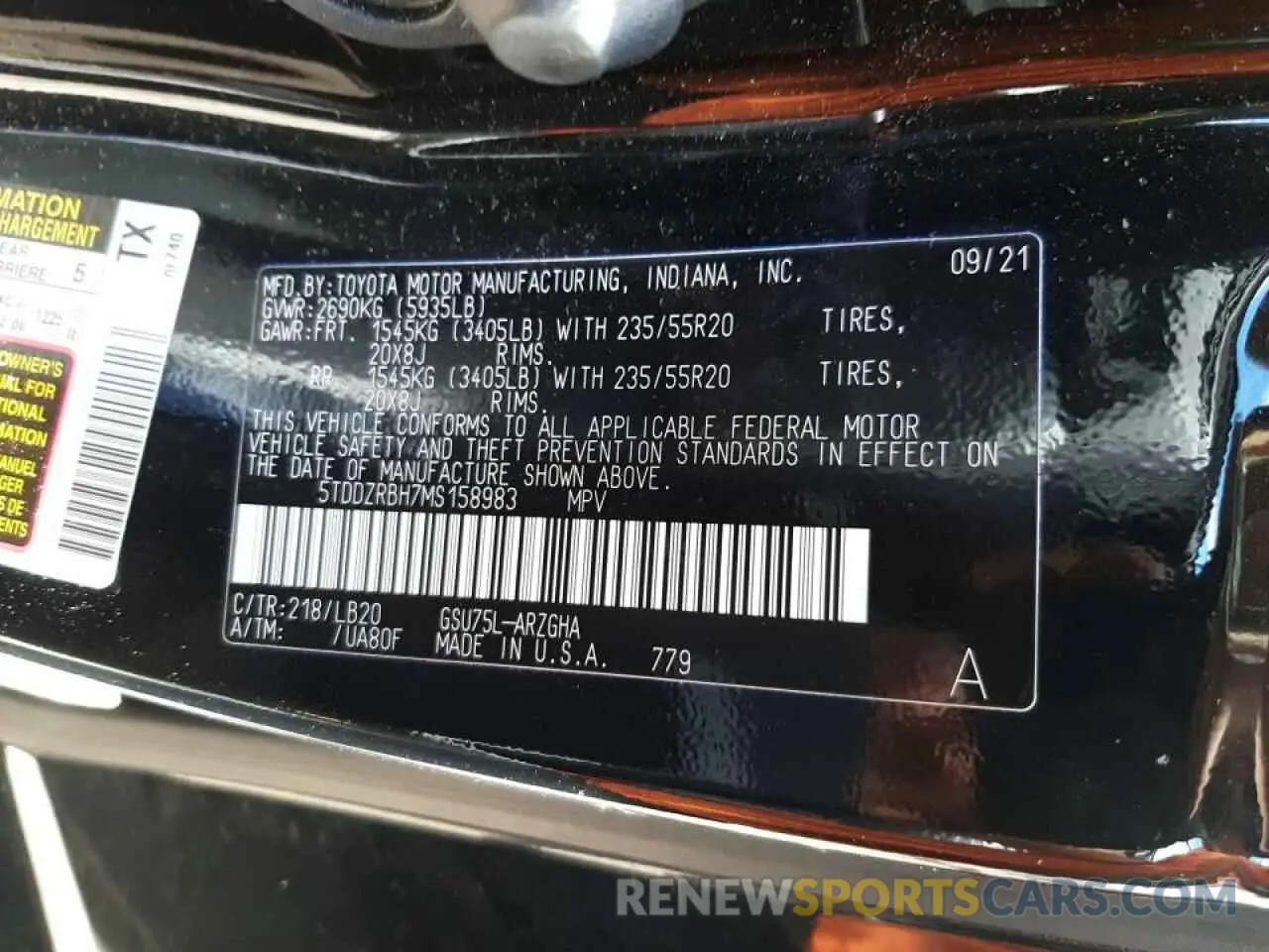 10 fotografías del automóvil dañado 5TDDZRBH7MS158983 TOYOTA HIGHLANDER 2021