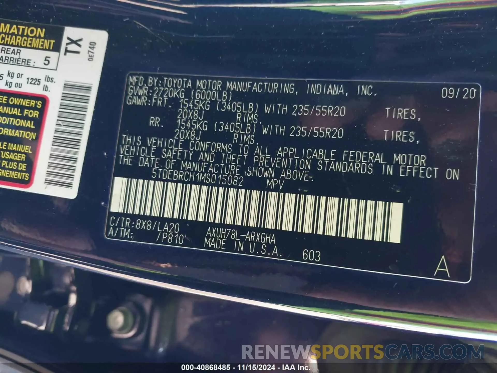 9 fotografías del automóvil dañado 5TDEBRCH1MS015082 TOYOTA HIGHLANDER 2021
