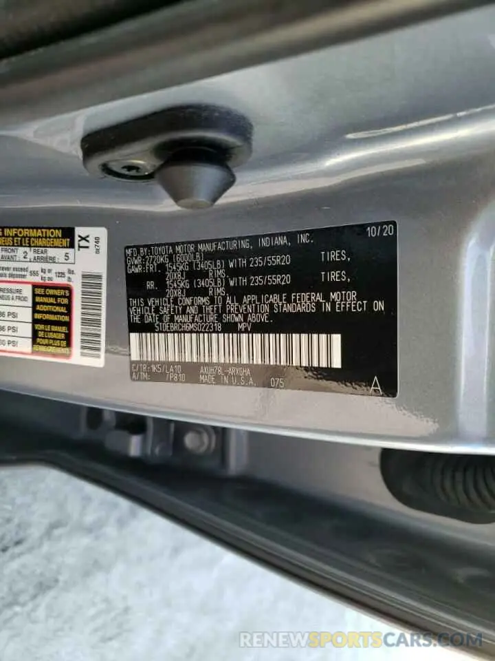 10 fotografías del automóvil dañado 5TDEBRCH6MS022318 TOYOTA HIGHLANDER 2021