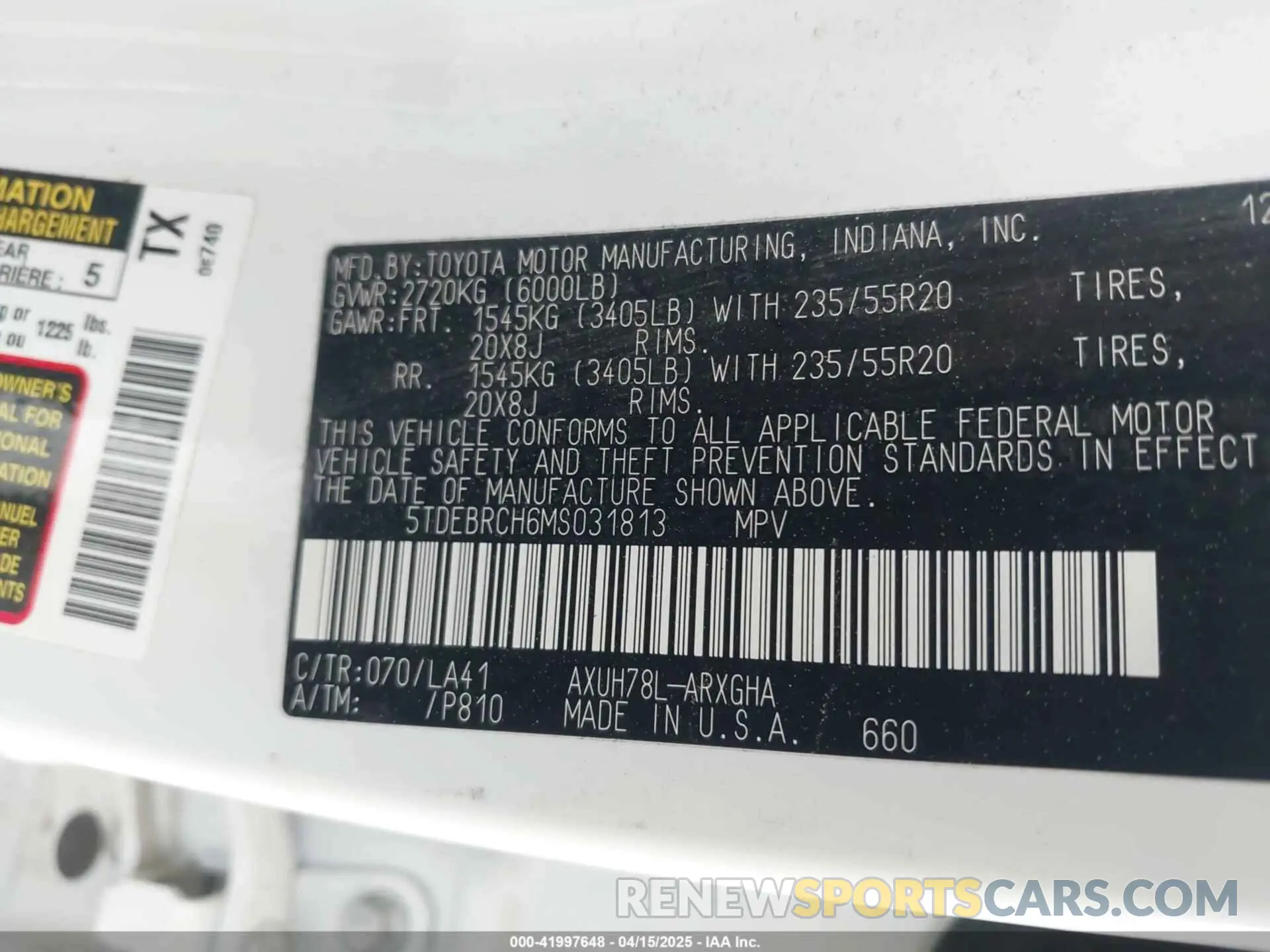 9 fotografías del automóvil dañado 5TDEBRCH6MS031813 TOYOTA HIGHLANDER 2021