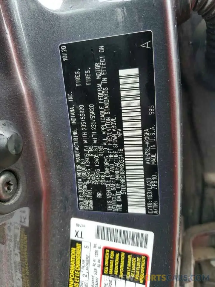 14 fotografías del automóvil dañado 5TDEBRCH8MS026418 TOYOTA HIGHLANDER 2021