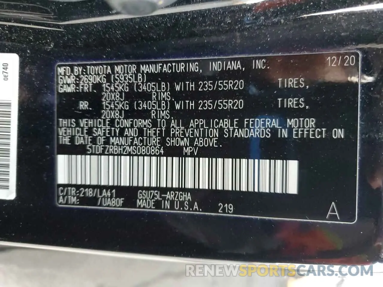 14 fotografías del automóvil dañado 5TDFZRBH2MS080864 TOYOTA HIGHLANDER 2021