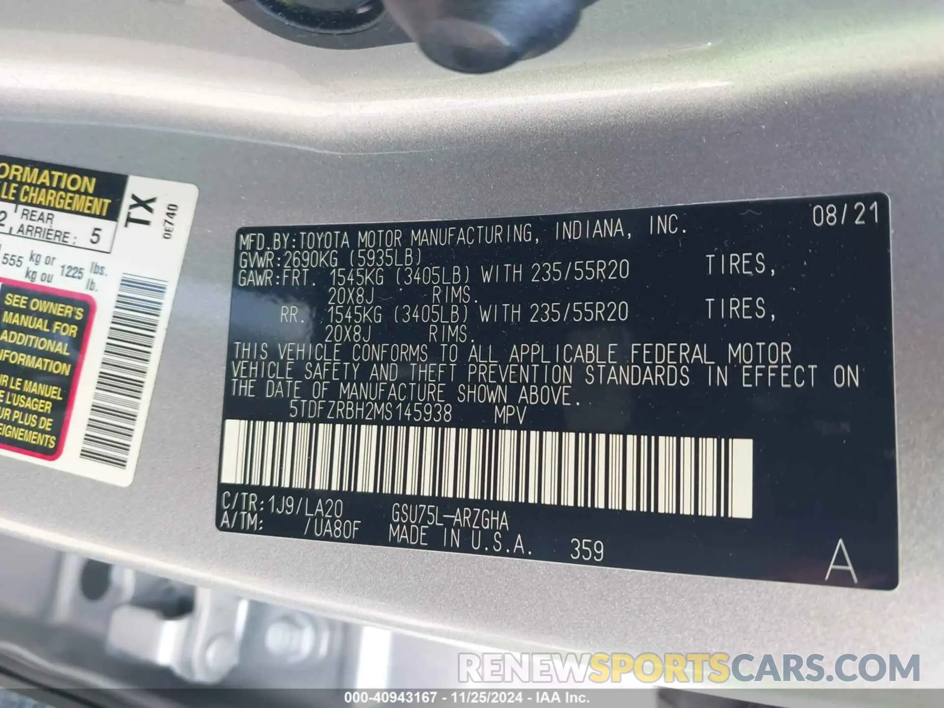 9 fotografías del automóvil dañado 5TDFZRBH2MS145938 TOYOTA HIGHLANDER 2021