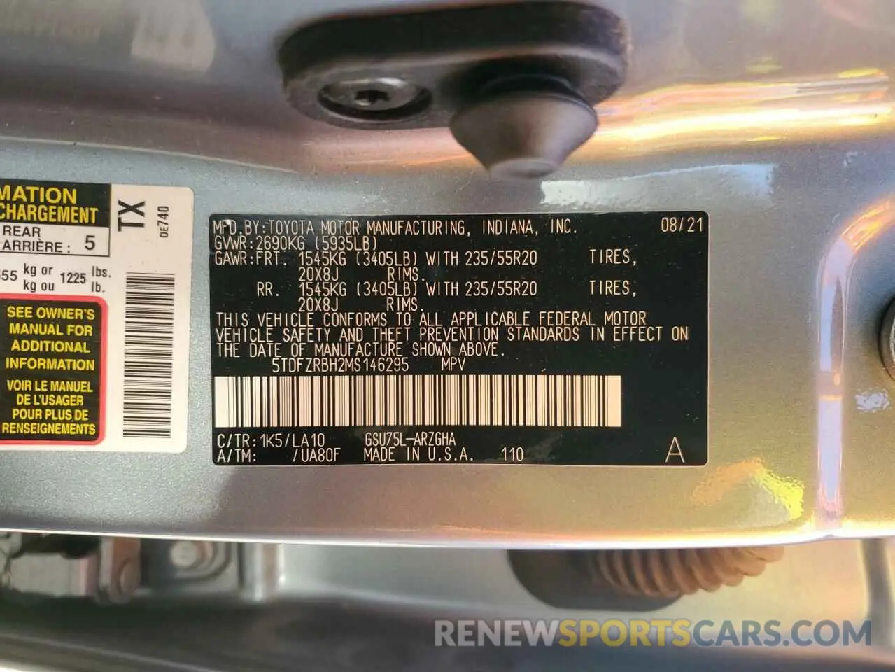 13 fotografías del automóvil dañado 5TDFZRBH2MS146295 TOYOTA HIGHLANDER 2021