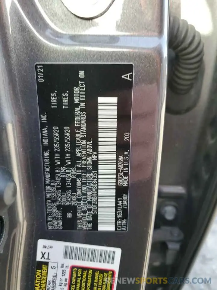 14 fotografías del automóvil dañado 5TDFZRBH4MS084351 TOYOTA HIGHLANDER 2021