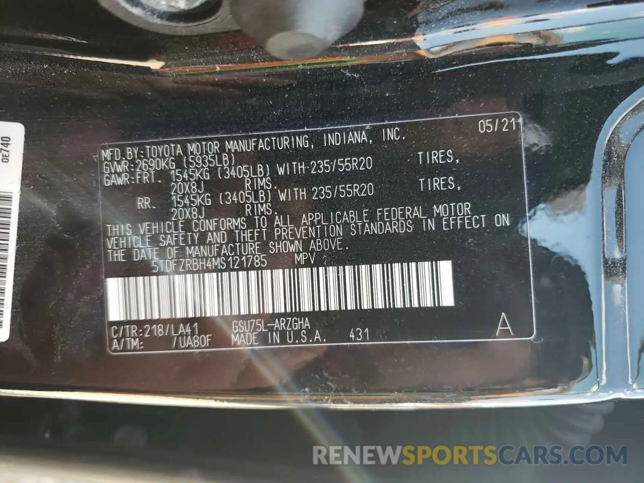 10 fotografías del automóvil dañado 5TDFZRBH4MS121785 TOYOTA HIGHLANDER 2021
