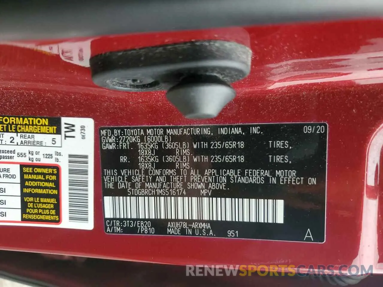 13 fotografías del automóvil dañado 5TDGBRCH1MS516174 TOYOTA HIGHLANDER 2021