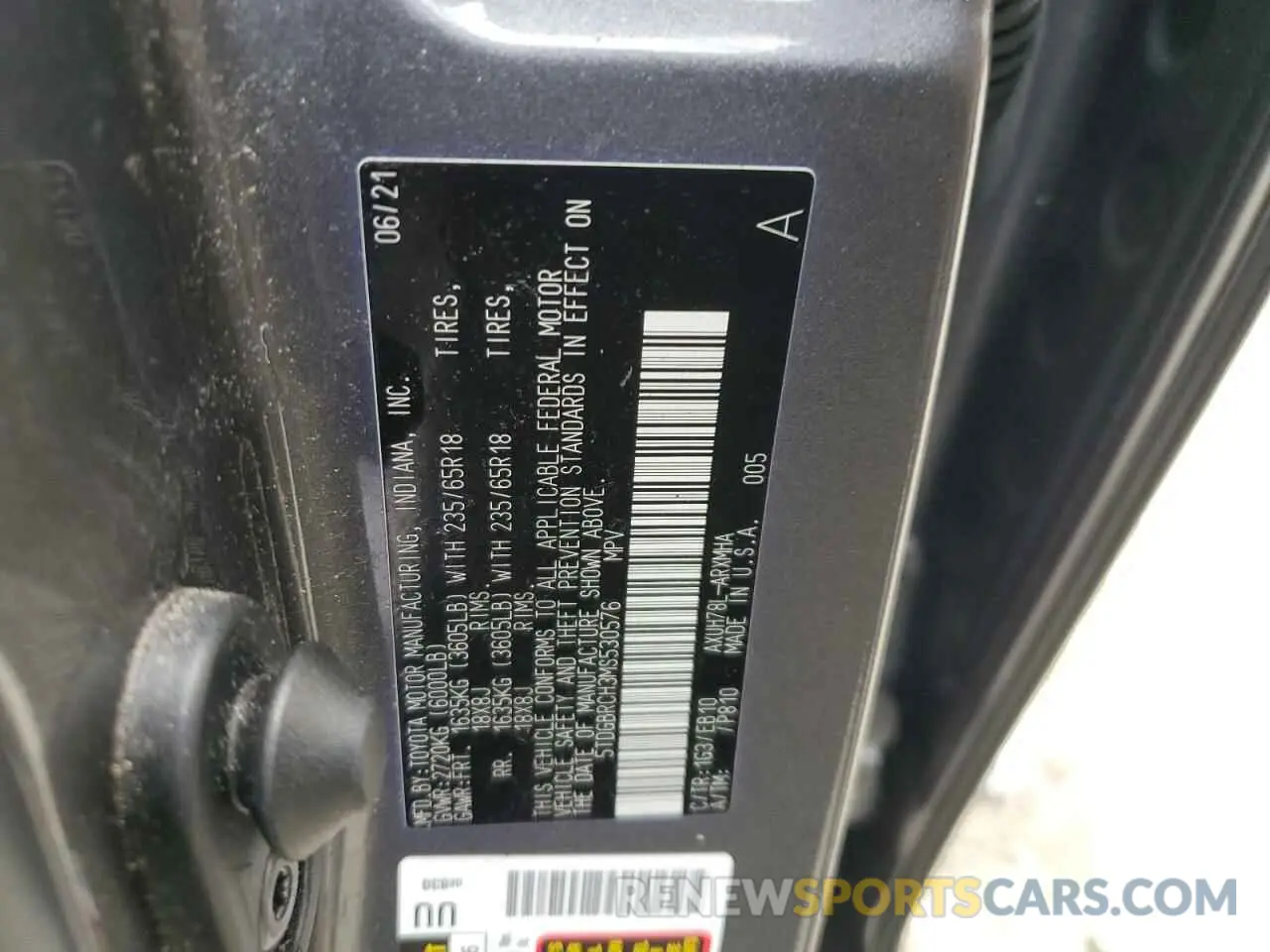 13 fotografías del automóvil dañado 5TDGBRCH3MS530576 TOYOTA HIGHLANDER 2021