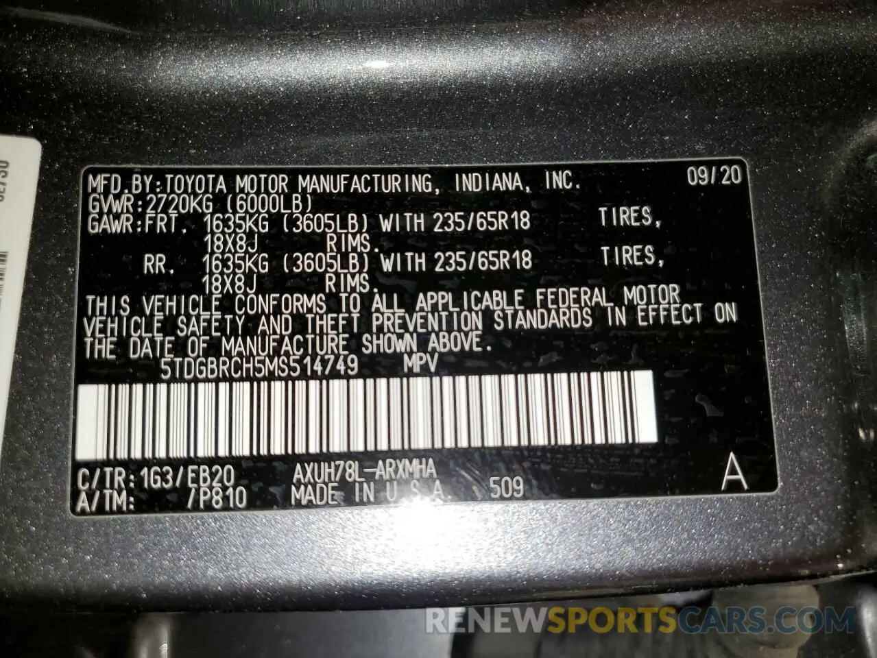 13 fotografías del automóvil dañado 5TDGBRCH5MS514749 TOYOTA HIGHLANDER 2021