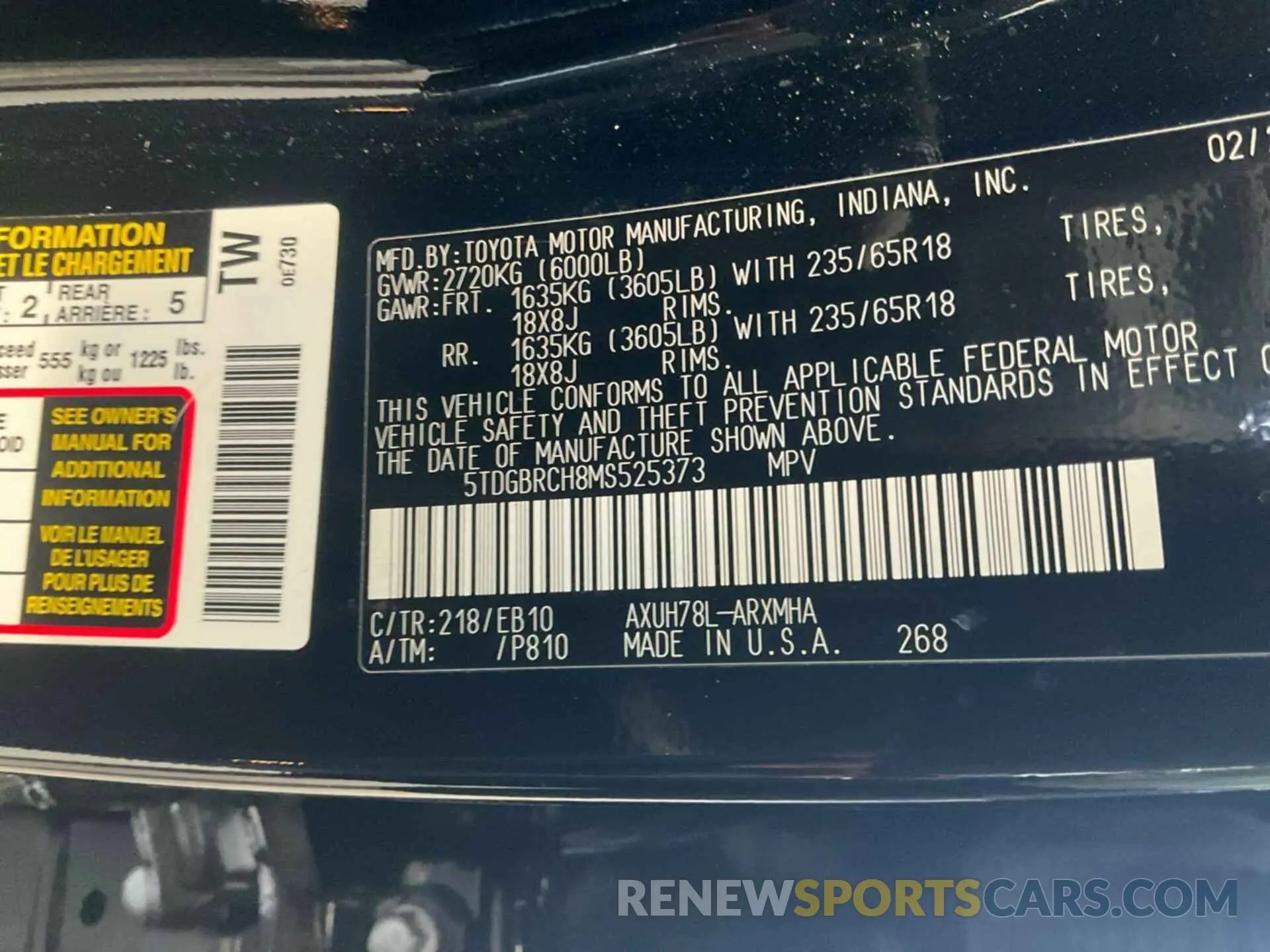 1 fotografías del automóvil dañado 5TDGBRCH8MS525373 TOYOTA HIGHLANDER 2021