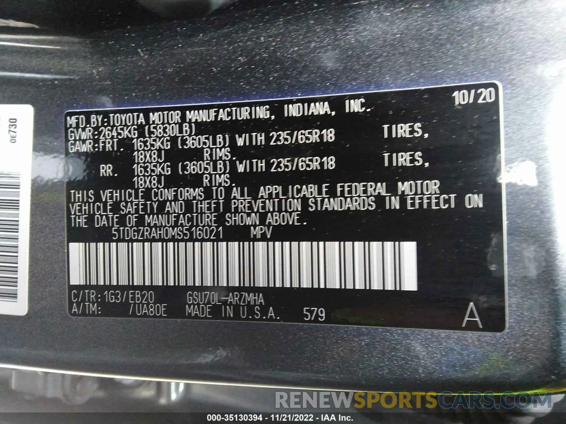 9 fotografías del automóvil dañado 5TDGZRAH0MS516021 TOYOTA HIGHLANDER 2021