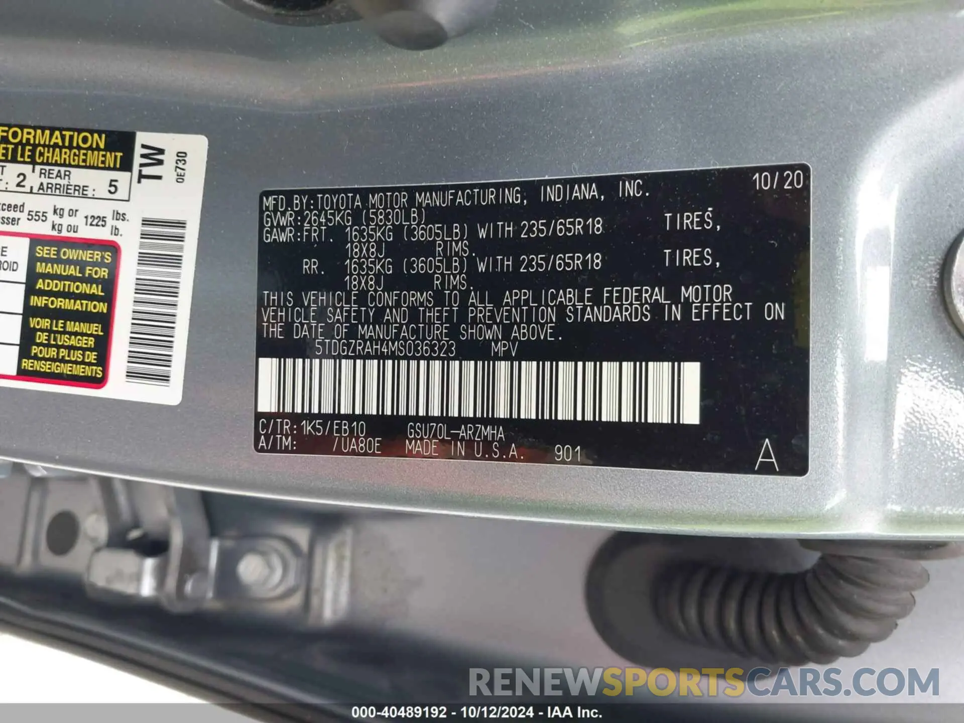 9 fotografías del automóvil dañado 5TDGZRAH4MS036323 TOYOTA HIGHLANDER 2021